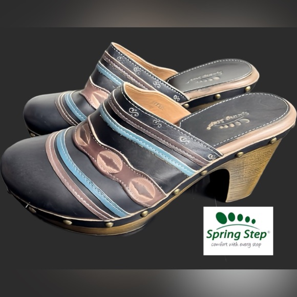 🌺Spring Step Aztec Leather Backless Clog Heeled Slip-On Mules🌸🌺 - Picture 3 of 13